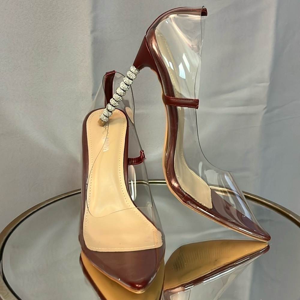 FASHION NOVA women’s size 8.5 stiletto high heels. Clear see through… EUC - Picture 2 of 14